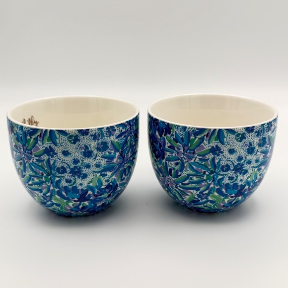 Lilly Pulitzer Ceramic Mugs Set of 2 Blue Floral Paisley Gold Handles 12oz NEW - Picture 13 of 16